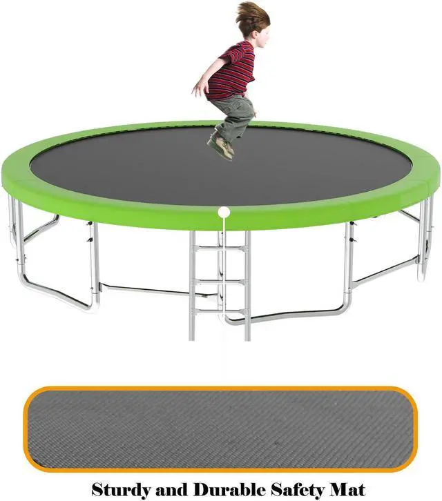 Alt view image 2 of 7 - Mersco 15FT Kid Trampoline Outdoor With Basketbal & Hoop, Airpump, Straight Pole Rebounder Trampoline For Kids And Adults With Safety Enclosure Net & Ladder, New Year And Birthday Gift  Green