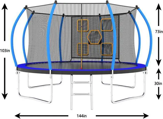 Alt view image 4 of 7 - Mersco 12FT Kid Trampoline Outdoor With Verstile Football and Baseball Net,Rebounder Trampoline For Kids And Adults With Safety Enclosure Net & Ladder, New Year And Birthday Gift Blue