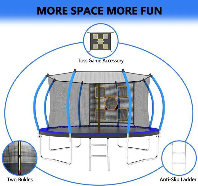 Alt view image 3 of 7 - Mersco 12FT Kid Trampoline Outdoor With Verstile Football and Baseball Net,Rebounder Trampoline For Kids And Adults With Safety Enclosure Net & Ladder, New Year And Birthday Gift Blue