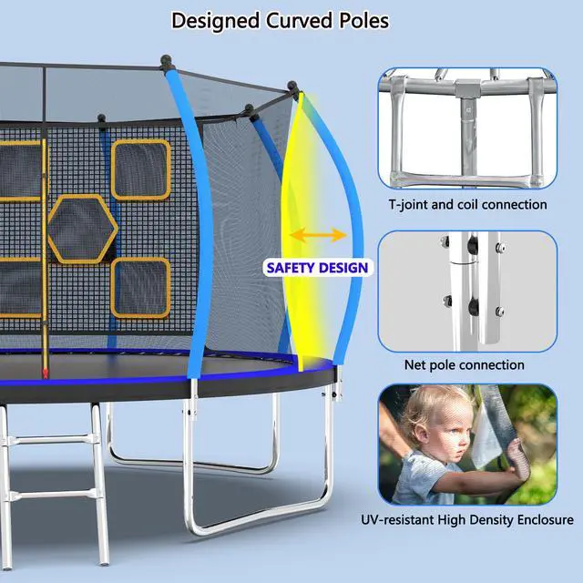 Alt view image 5 of 7 - Mersco 12FT Kid Trampoline Outdoor With Verstile Football and Baseball Net,Rebounder Trampoline For Kids And Adults With Safety Enclosure Net & Ladder, New Year And Birthday Gift Blue