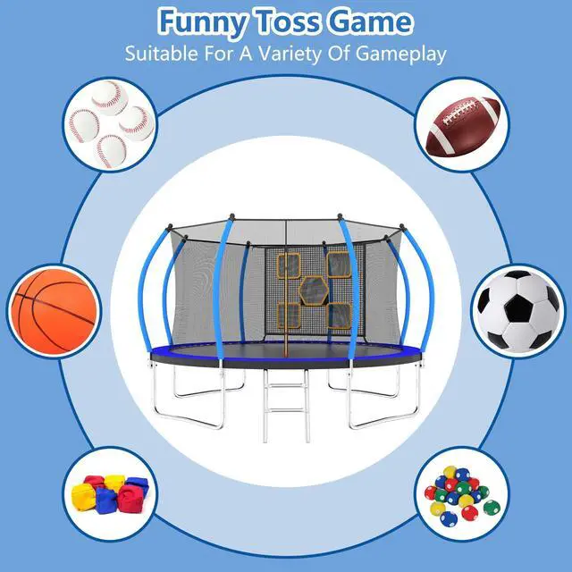 Alt view image 2 of 7 - Mersco 12FT Kid Trampoline Outdoor With Verstile Football and Baseball Net,Rebounder Trampoline For Kids And Adults With Safety Enclosure Net & Ladder, New Year And Birthday Gift Blue