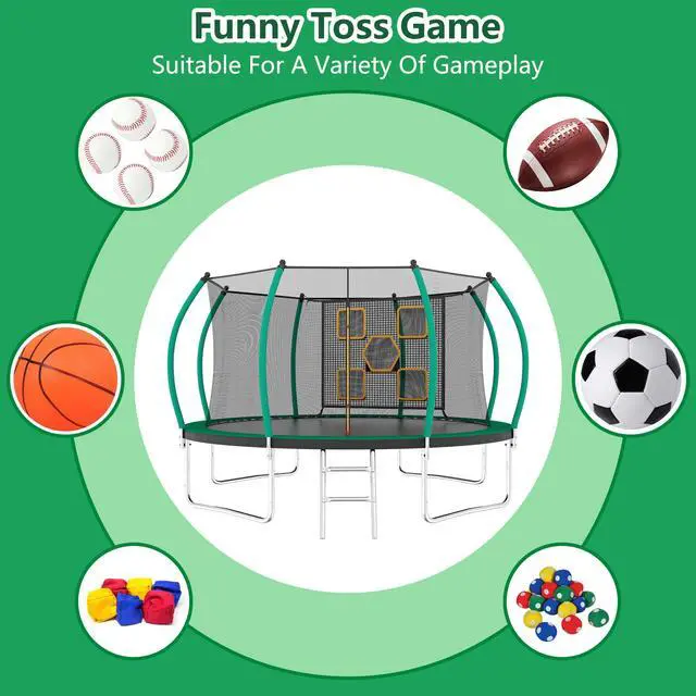 Alt view image 5 of 7 - Mersco 14FT Kid Trampoline Outdoor With Verstile Football and Baseball Net,Rebounder Trampoline For Kids And Adults With Safety Enclosure Net & Ladder, New Year And Birthday Gift Blue Red