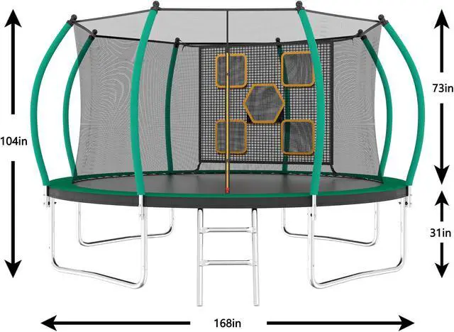 Alt view image 4 of 7 - Mersco 14FT Kid Trampoline Outdoor With Verstile Football and Baseball Net,Rebounder Trampoline For Kids And Adults With Safety Enclosure Net & Ladder, New Year And Birthday Gift Blue Red