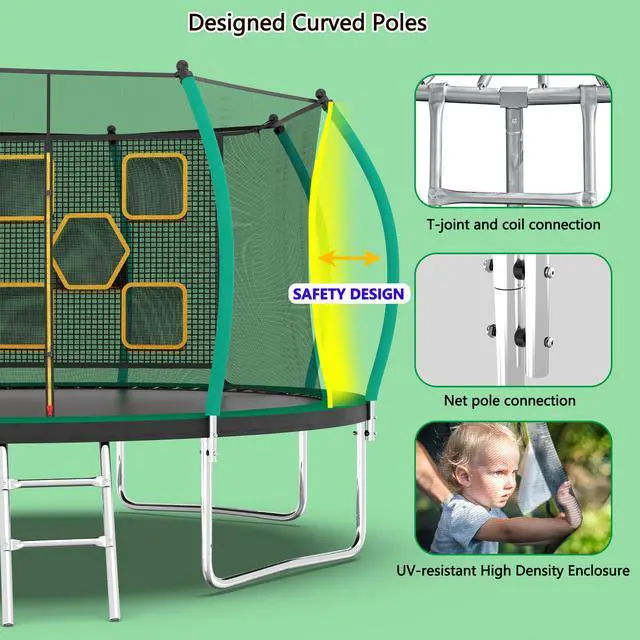 Alt view image 7 of 7 - Mersco 14FT Kid Trampoline Outdoor With Verstile Football and Baseball Net,Rebounder Trampoline For Kids And Adults With Safety Enclosure Net & Ladder, New Year And Birthday Gift Blue Red