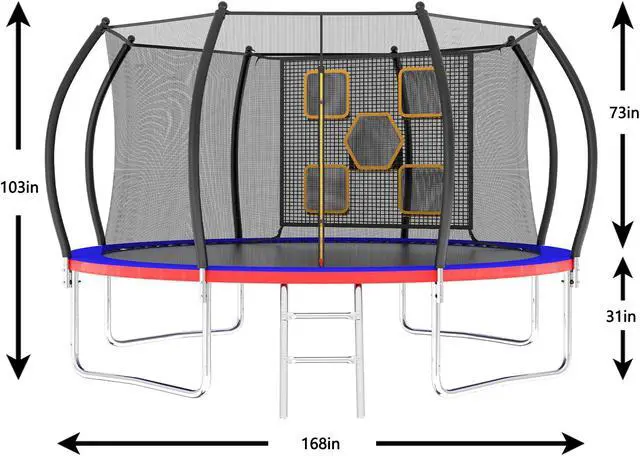 Alt view image 4 of 7 - Mersco 14FT Kid Trampoline Outdoor With Verstile Football and Baseball Net,Rebounder Trampoline For Kids And Adults With Safety Enclosure Net & Ladder, New Year And Birthday Gift Blue Red Red