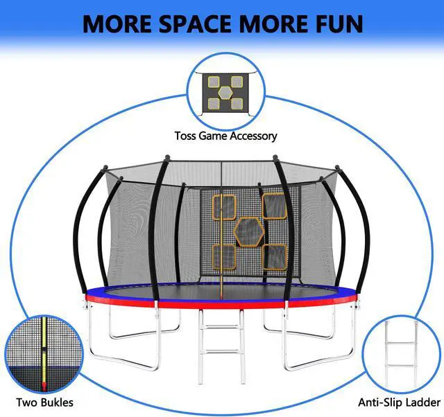 Alt view image 3 of 7 - Mersco 14FT Kid Trampoline Outdoor With Verstile Football and Baseball Net,Rebounder Trampoline For Kids And Adults With Safety Enclosure Net & Ladder, New Year And Birthday Gift Blue Red Red