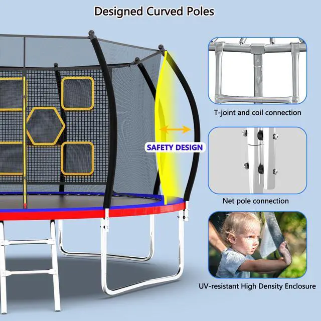 Alt view image 2 of 7 - Mersco 14FT Kid Trampoline Outdoor With Verstile Football and Baseball Net,Rebounder Trampoline For Kids And Adults With Safety Enclosure Net & Ladder, New Year And Birthday Gift Blue Red Red