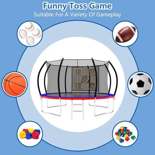 Alt view image 5 of 7 - Mersco 14FT Kid Trampoline Outdoor With Verstile Football and Baseball Net,Rebounder Trampoline For Kids And Adults With Safety Enclosure Net & Ladder, New Year And Birthday Gift Blue Red Red