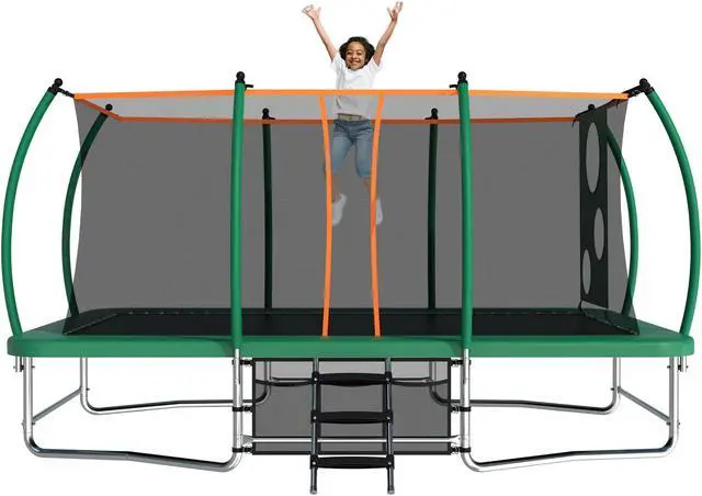 Alt view image 5 of 7 - Mersco 10x16FT Rectangle Trampoline with Football Bag and Enclosure Net, Outdoor Rectangular Trampolines for Kids Adults, ASTM Approved Square Bounce Gymnastics Trampoline, 1760LBS Load-Bearing