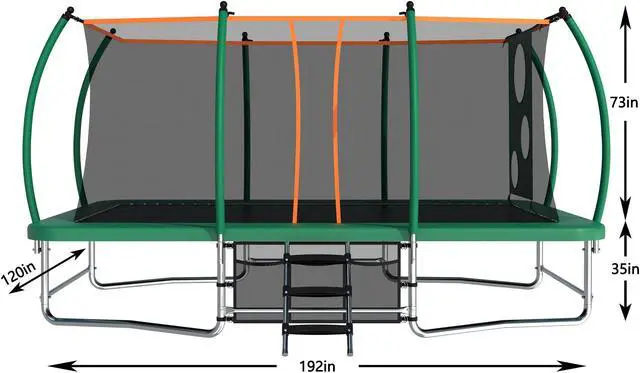 Alt view image 6 of 7 - Mersco 10x16FT Rectangle Trampoline with Football Bag and Enclosure Net, Outdoor Rectangular Trampolines for Kids Adults, ASTM Approved Square Bounce Gymnastics Trampoline, 1760LBS Load-Bearing
