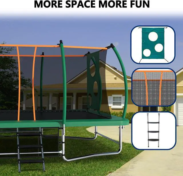 Alt view image 2 of 7 - Mersco 10x16FT Rectangle Trampoline with Football Bag and Enclosure Net, Outdoor Rectangular Trampolines for Kids Adults, ASTM Approved Square Bounce Gymnastics Trampoline, 1760LBS Load-Bearing