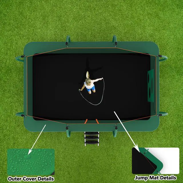 Alt view image 4 of 7 - Mersco 10x16FT Rectangle Trampoline with Football Bag and Enclosure Net, Outdoor Rectangular Trampolines for Kids Adults, ASTM Approved Square Bounce Gymnastics Trampoline, 1760LBS Load-Bearing