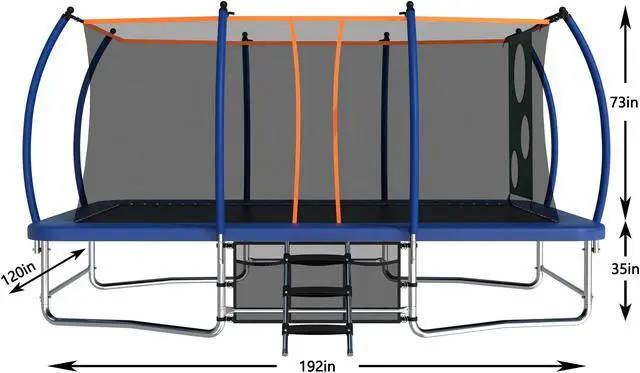 Alt view image 3 of 7 - Mersco 10x16FT Rectangle Trampoline with Football Bag and Enclosure Net, Outdoor Rectangular Trampolines for Kids Adults, ASTM Approved Square Bounce Gymnastics Trampoline, 1760LBS Load-Bearing Blue