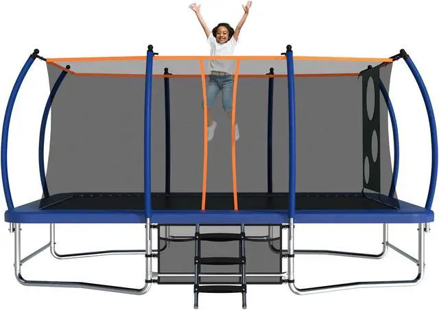 Alt view image 7 of 7 - Mersco 10x16FT Rectangle Trampoline with Football Bag and Enclosure Net, Outdoor Rectangular Trampolines for Kids Adults, ASTM Approved Square Bounce Gymnastics Trampoline, 1760LBS Load-Bearing Blue