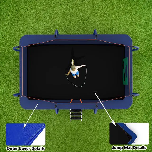 Alt view image 4 of 7 - Mersco 10x16FT Rectangle Trampoline with Football Bag and Enclosure Net, Outdoor Rectangular Trampolines for Kids Adults, ASTM Approved Square Bounce Gymnastics Trampoline, 1760LBS Load-Bearing Blue