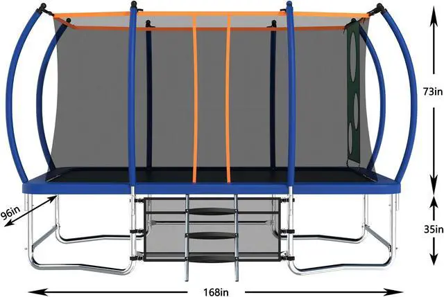 Alt view image 3 of 7 - Mersco 8x14FT Rectangle Trampoline with Football Bag and Enclosure Net, Outdoor Rectangular Trampolines for Kids Adults, ASTM Approved Square Bounce Gymnastics Trampoline, 1760LBS Load-Bearing