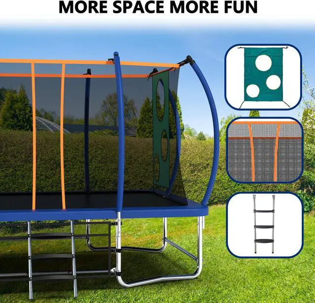 Alt view image 2 of 7 - Mersco 8x14FT Rectangle Trampoline with Football Bag and Enclosure Net, Outdoor Rectangular Trampolines for Kids Adults, ASTM Approved Square Bounce Gymnastics Trampoline, 1760LBS Load-Bearing