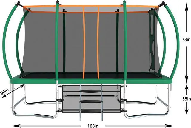 Alt view image 3 of 7 - Mersco 8x14FT Rectangle Trampoline with Football Bag and Enclosure Net, Outdoor Rectangular Trampolines for Kids Adults, ASTM Approved Square Bounce Gymnastics Trampoline, 1760LBS Load-Bearing Blue