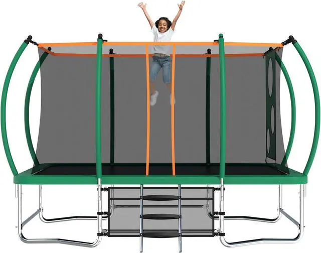 Alt view image 2 of 7 - Mersco 8x14FT Rectangle Trampoline with Football Bag and Enclosure Net, Outdoor Rectangular Trampolines for Kids Adults, ASTM Approved Square Bounce Gymnastics Trampoline, 1760LBS Load-Bearing Blue