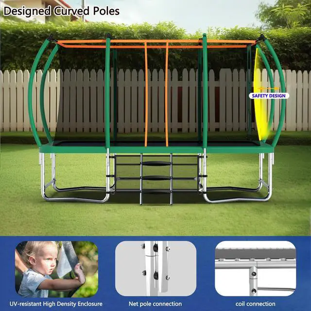Alt view image 6 of 7 - Mersco 8x14FT Rectangle Trampoline with Football Bag and Enclosure Net, Outdoor Rectangular Trampolines for Kids Adults, ASTM Approved Square Bounce Gymnastics Trampoline, 1760LBS Load-Bearing Blue