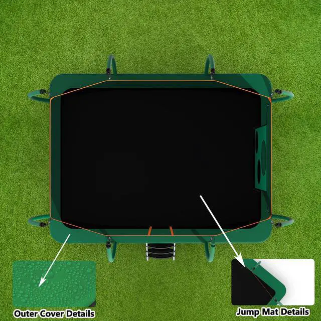 Alt view image 7 of 7 - Mersco 8x14FT Rectangle Trampoline with Football Bag and Enclosure Net, Outdoor Rectangular Trampolines for Kids Adults, ASTM Approved Square Bounce Gymnastics Trampoline, 1760LBS Load-Bearing Blue