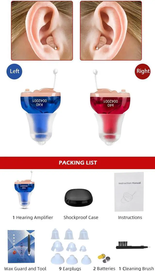 Alt view image 6 of 6 - IncenSonic Hearing Aid Sound Amplifiers for Seniors Adults 4 Cannal Noise-Cancelling - a tiny one-piece completely-in-the-canal (CIC) Invisible Adjustable Tone Voice Amplifiers K40 (Set of 1 Pair)