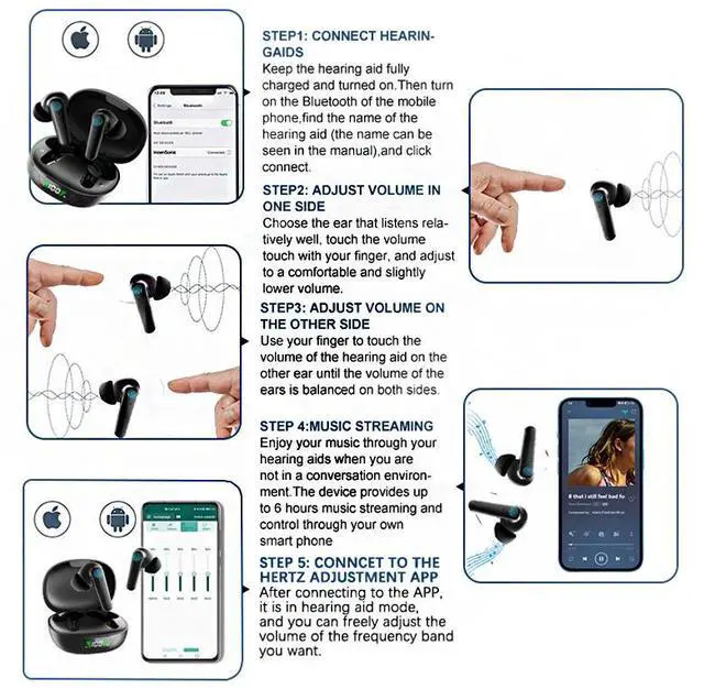 Alt view image 2 of 6 - IncenSonic Bluetooth Hearing Aid with APP Volume Adjustment, Compact Design, Single 8-Hour Battery Life, 24-Hour Use with Charging Box, Health & Personal Care