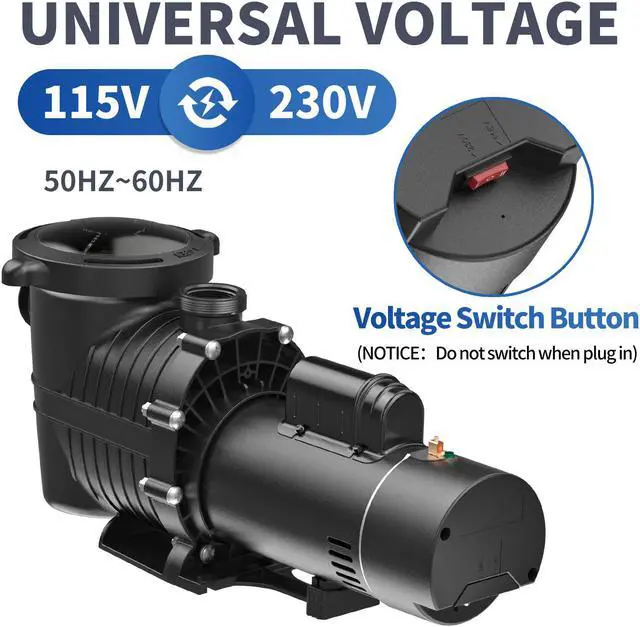 Alt view image 3 of 7 - Pool Pumps Above/In Ground,1.5hp 115v/230v Dual Voltage Swimming Pool Pumps with 3 Diameters of Adapters, Salt/Fresh Water, IP44 Waterproof, Energy Saving, Stable Power