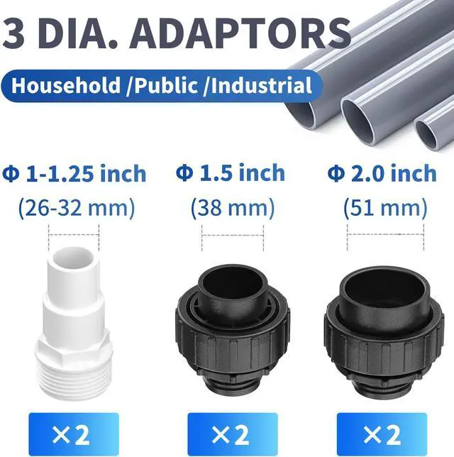 Alt view image 6 of 7 - Pool Pumps Above/In Ground,1.5hp 115v/230v Dual Voltage Swimming Pool Pumps with 3 Diameters of Adapters, Salt/Fresh Water, IP44 Waterproof, Energy Saving, Stable Power