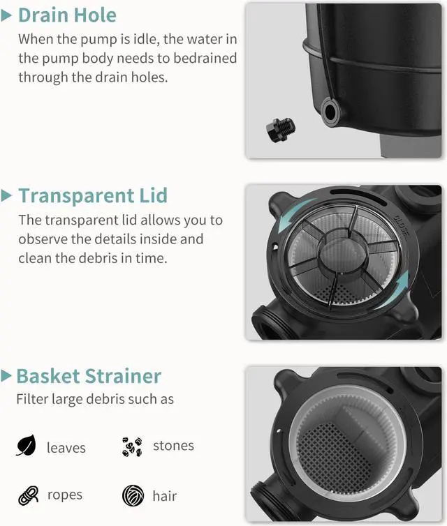 Alt view image 6 of 7 - 2.0HP 6420GPH Pool Pumps Above Ground and Inground, 115v/230v Dual Voltage Swimming Pool Pumps, Super Power, Salt/Fresh Water, IP44 Waterproof, Energy Saving
