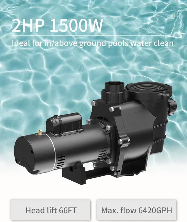 Alt view image 2 of 7 - 2.0HP 6420GPH Pool Pumps Above Ground and Inground, 115v/230v Dual Voltage Swimming Pool Pumps, Super Power, Salt/Fresh Water, IP44 Waterproof, Energy Saving