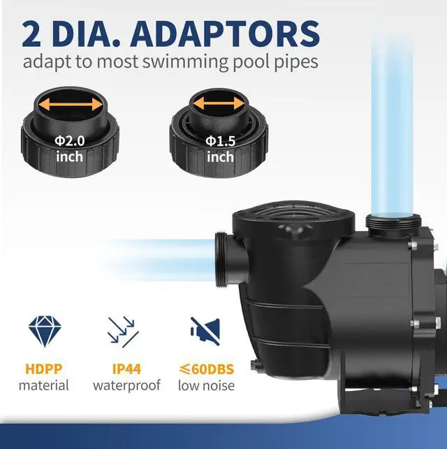 Alt view image 5 of 7 - 2.0HP 6540GPH Pool Pumps Above Ground and Inground, 1725RPM/3450RPM 2-Speed Swimming Pool Pumps, Super Power, Salt/Fresh Water, IP44 Waterproof, Energy Saving