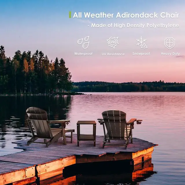 Alt view image 5 of 5 - JiffyPoint Folding Adirondack Chair with Ottoman, HDPE Plastic All-Weather Poolside Chairs w/Cup Holders & Footrest for Fire Pit Campfire Deck Backyard Patio Outdoor Porch Lawn, Grey Black