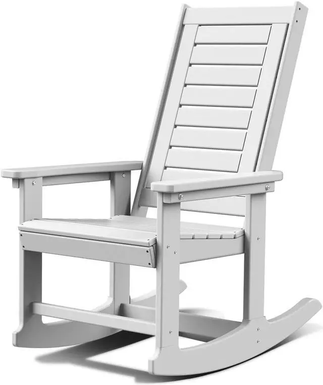 Main image of Outdoor Rocking Chair Wood Grain, HDPE All-Weather Porch Rocker, Oversized Plastic Rockers w/Wood Texture & High Back for Outside Indoor Living Room Backyard Balcony Garden Patio White