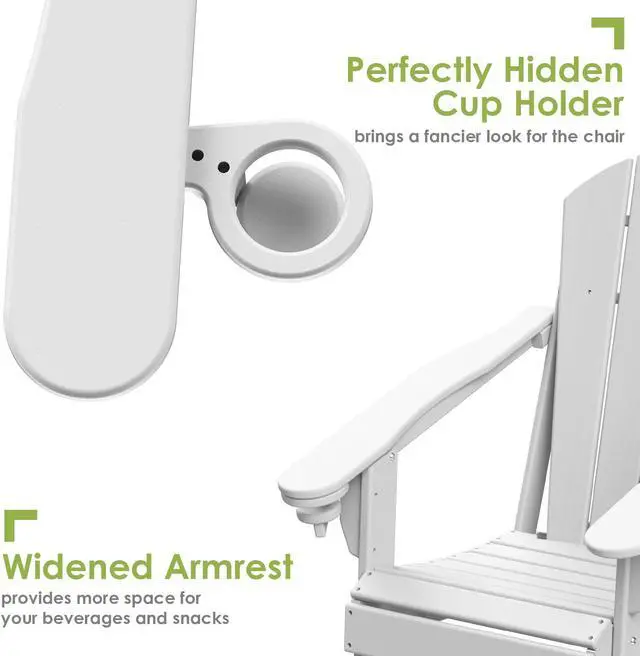 Alt view image 4 of 6 - JiffyPoint Folding Adirondack Chairs Wood Grain, HDPE All-Weather Wood Texture Fire Pit Chairs with Cup Holder, Plastic Campfire Chair for Deck Backyard Patio Outdoor Poolside Porch Lawn,White