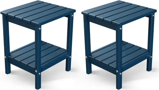 Alt view image 5 of 5 - JiffyPoint Adirondack Outdoor Side Table, 14 x 13 HDPE Plastic All Weather End Tables with Storage Shelf for Poolside Indoor Outside Front Porch Living Room Patio Backyard Campfire, Blue