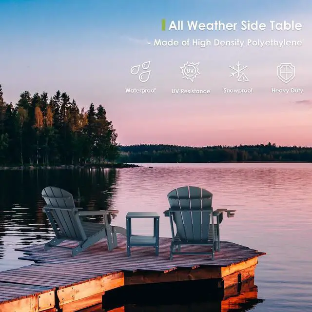 Alt view image 4 of 5 - JiffyPoint Adirondack Outdoor Side Table, 14 x 13 HDPE Plastic All Weather End Tables with Storage Shelf for Poolside Indoor Outside Front Porch Living Room Patio Backyard Campfire, Blue