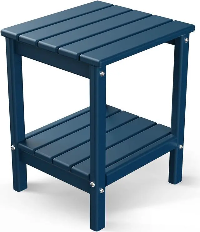 Main image of JiffyPoint Adirondack Outdoor Side Table, 14 x 13 HDPE Plastic All Weather End Tables with Storage Shelf for Poolside Indoor Outside Front Porch Living Room Patio Backyard Campfire, Blue