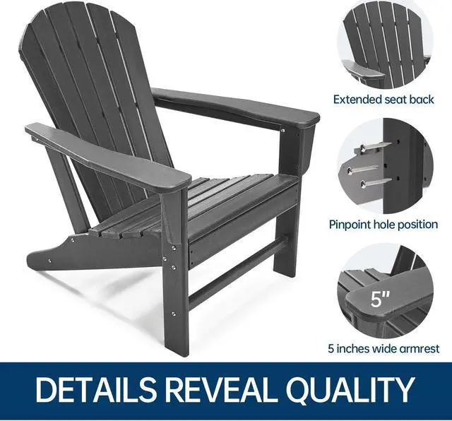 Alt view image 3 of 7 - Adirondack Chairs, HDPE All-Weather Fire Pit Chairs, Plastic Campfire Chair for Deck Backyard Patio Outdoor Poolside Porch Lawn Outside, Grey