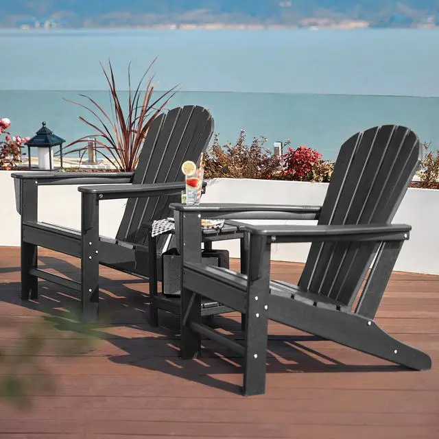 Alt view image 6 of 7 - Adirondack Chairs, HDPE All-Weather Fire Pit Chairs, Plastic Campfire Chair for Deck Backyard Patio Outdoor Poolside Porch Lawn Outside, Grey