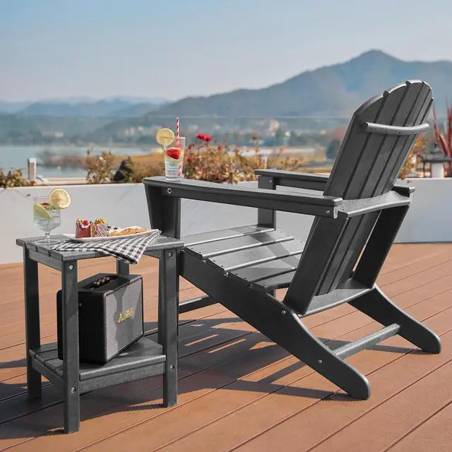 Alt view image 5 of 7 - Adirondack Chairs, HDPE All-Weather Fire Pit Chairs, Plastic Campfire Chair for Deck Backyard Patio Outdoor Poolside Porch Lawn Outside, Grey