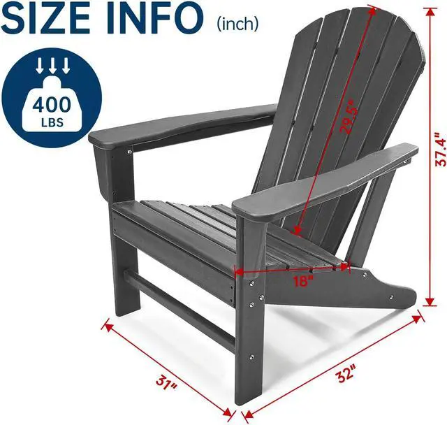 Alt view image 2 of 7 - Adirondack Chairs, HDPE All-Weather Fire Pit Chairs, Plastic Campfire Chair for Deck Backyard Patio Outdoor Poolside Porch Lawn Outside, Grey