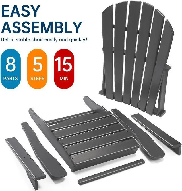 Alt view image 4 of 7 - Adirondack Chairs, HDPE All-Weather Fire Pit Chairs, Plastic Campfire Chair for Deck Backyard Patio Outdoor Poolside Porch Lawn Outside, Grey