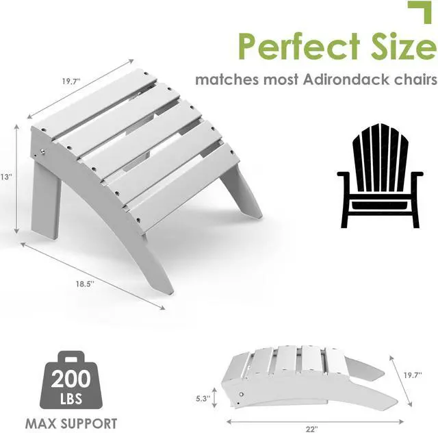 Alt view image 2 of 6 - dirondack Ottoman, HDPE All Weather Outdoor Adirondack Chair Footrest, Plastic Folding Footstool for Deck Backyard Patio Outdoor Poolside Porch Lawn Indoor, 19.7 inch Width, White 2 PCS