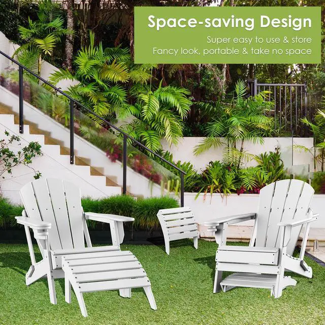 Alt view image 5 of 6 - dirondack Ottoman, HDPE All Weather Outdoor Adirondack Chair Footrest, Plastic Folding Footstool for Deck Backyard Patio Outdoor Poolside Porch Lawn Indoor, 19.7 inch Width, White 2 PCS