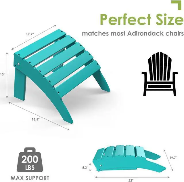 Alt view image 2 of 6 - Adirondack Ottoman, HDPE All Weather Outdoor Adirondack Chair Footrest for Deck Backyard Patio Outdoor Poolside Porch Lawn Indoor, 19.7 inch Width,  Aqua 1PCS