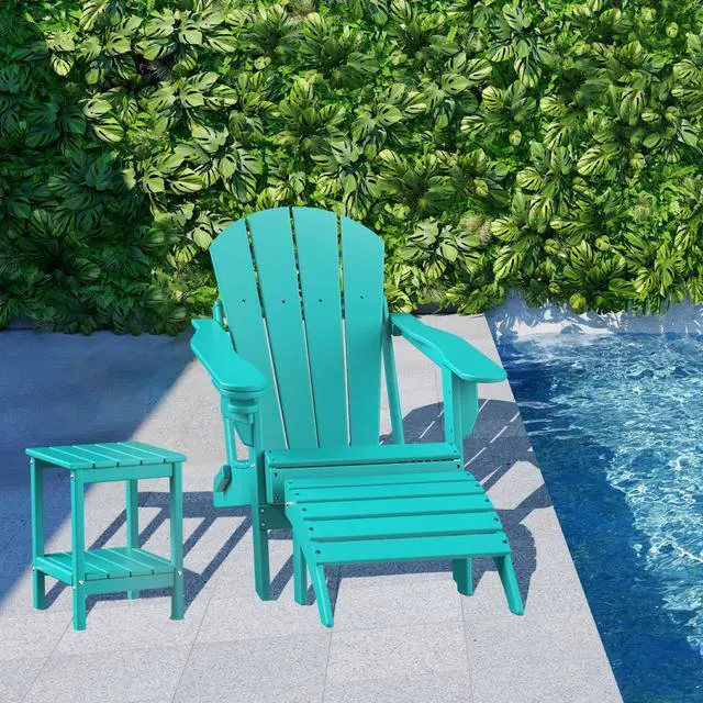 Alt view image 4 of 6 - Adirondack Ottoman, HDPE All Weather Outdoor Adirondack Chair Footrest for Deck Backyard Patio Outdoor Poolside Porch Lawn Indoor, 19.7 inch Width,  Aqua 1PCS
