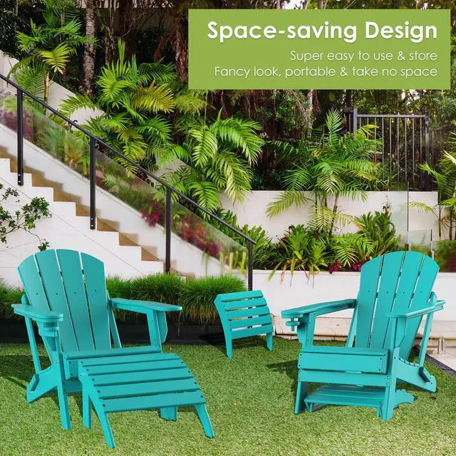 Alt view image 5 of 6 - Adirondack Ottoman, HDPE All Weather Outdoor Adirondack Chair Footrest for Deck Backyard Patio Outdoor Poolside Porch Lawn Indoor, 19.7 inch Width,  Aqua 1PCS