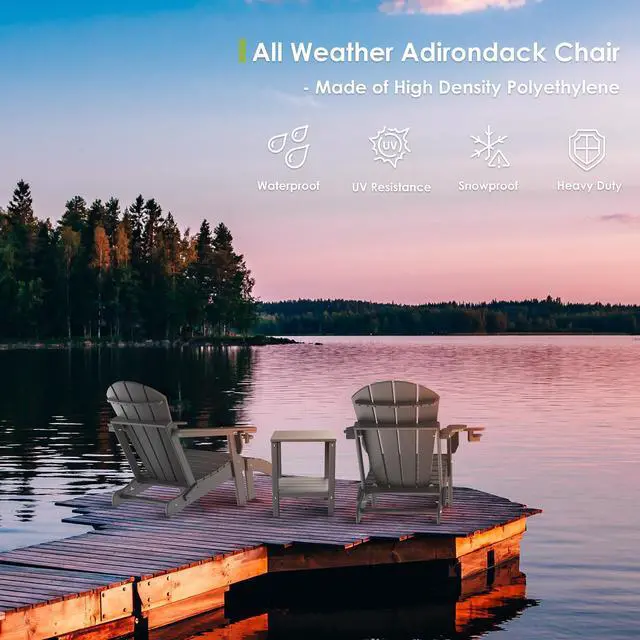 Alt view image 6 of 6 - JiffyPoint Folding Adirondack Chairs Wood Grain, HDPE All-Weather Wood Texture Fire Pit Chairs with Cup Holder, Plastic Campfire Chair for Deck Backyard Patio Outdoor Poolside Porch Lawn,Grey 2 Pack