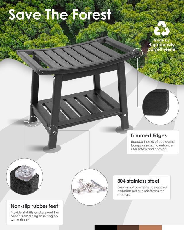 Alt view image 4 of 7 - JiffyPoint 21.8W Shower Bench Seat Waterproof, HDPE Shower Stool-for Inside Shower Bathroom Benches w/Storage Shelf & Handles, Indoor Outdoor Use